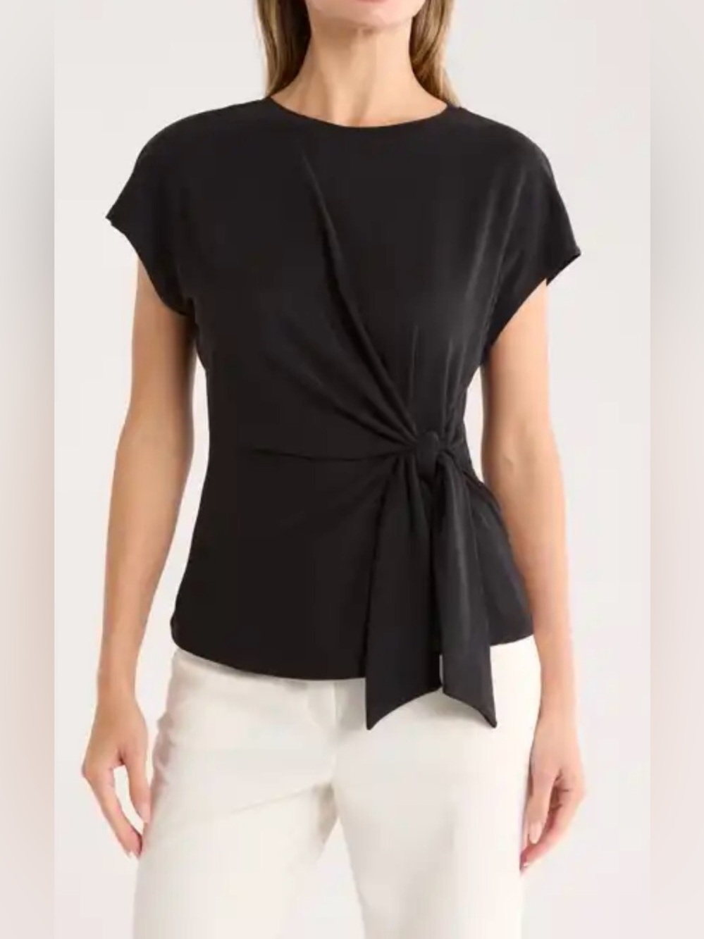 NEW Max Studio Black Short-Sleeve Side-Tie Blouse size L